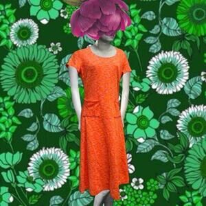 Vintage 1970s Orange Sherbet Knit Midi w Pockets Handmade Day Dress Size Small